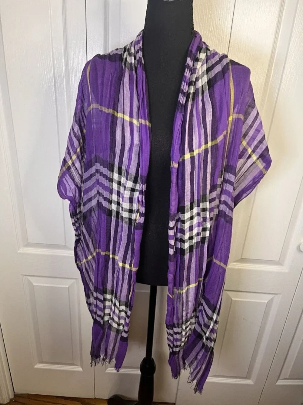 Purple White Rectangular Raw Hem Scarf Pashmina Lightweight Black Yellow